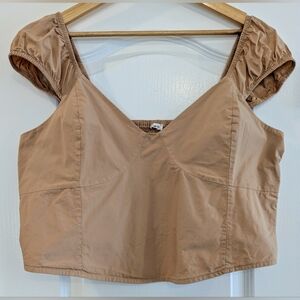 Aerie Coquette Ruffle Smocked Corset Tan Tank Top